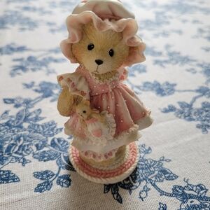 Pink and White Bear Figurine with Baby Bear